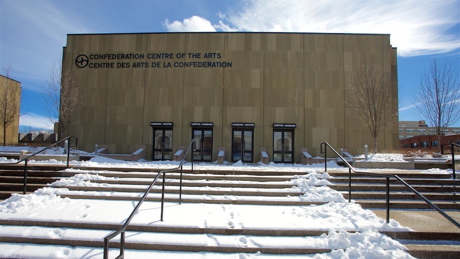 Centre des arts de la Confédération montrant neige