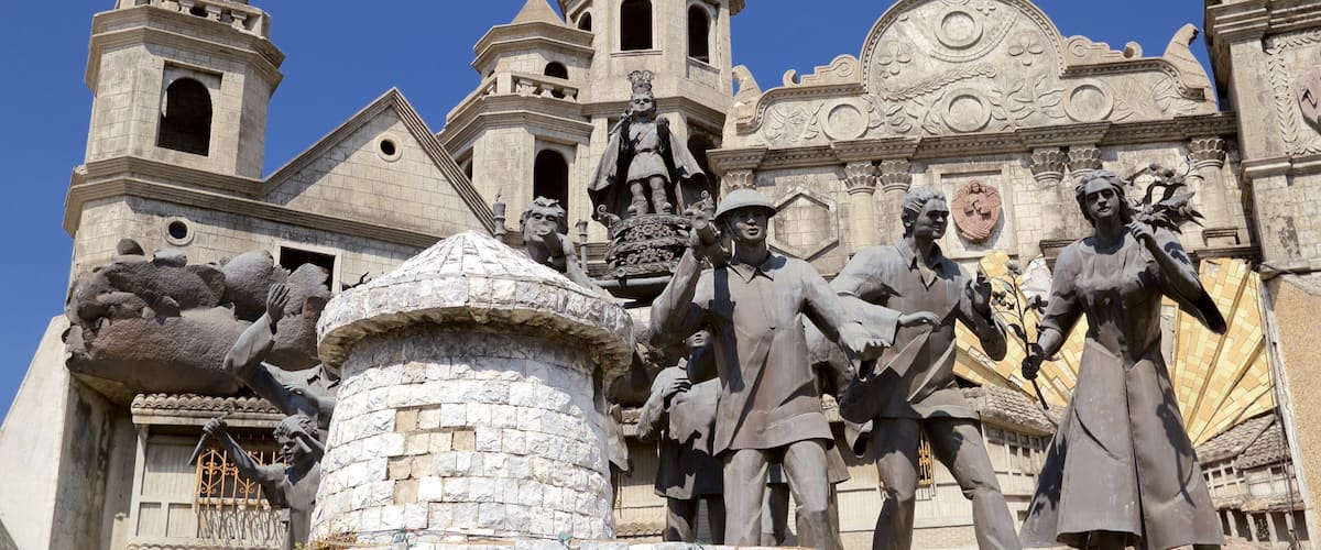 Heritage of Cebu Monument showing heritage architecture, religious elements and a church or cathedral