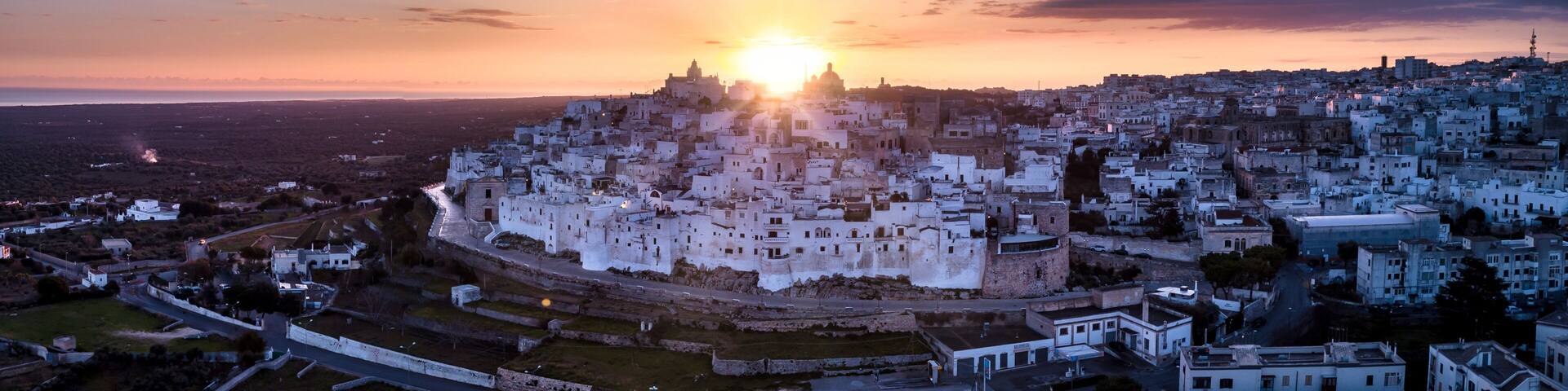 Ostuni (The White Town) aerial Panorama at Sunrise - Puglia - Italy