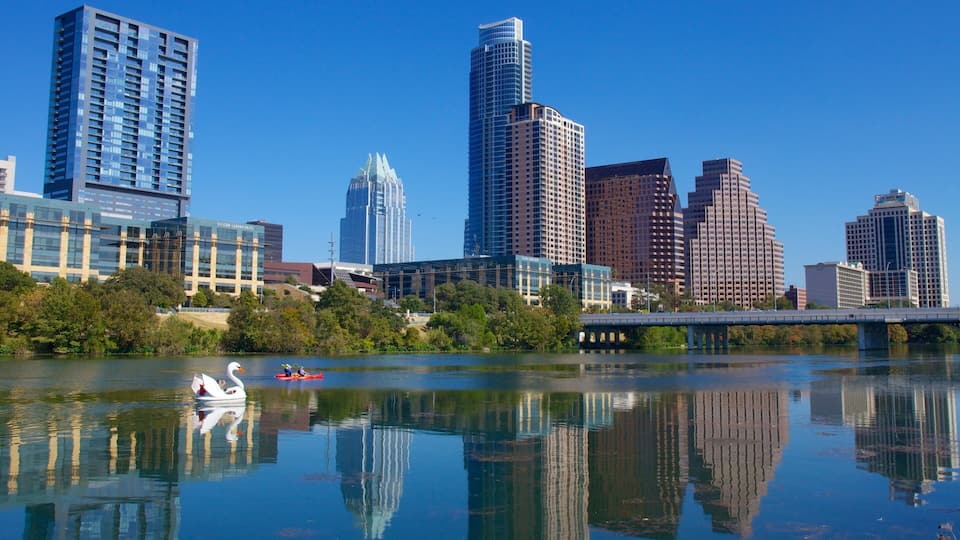 Bright day at Lady Bird Lake with skyline views and recreational activities in Austin, Texas