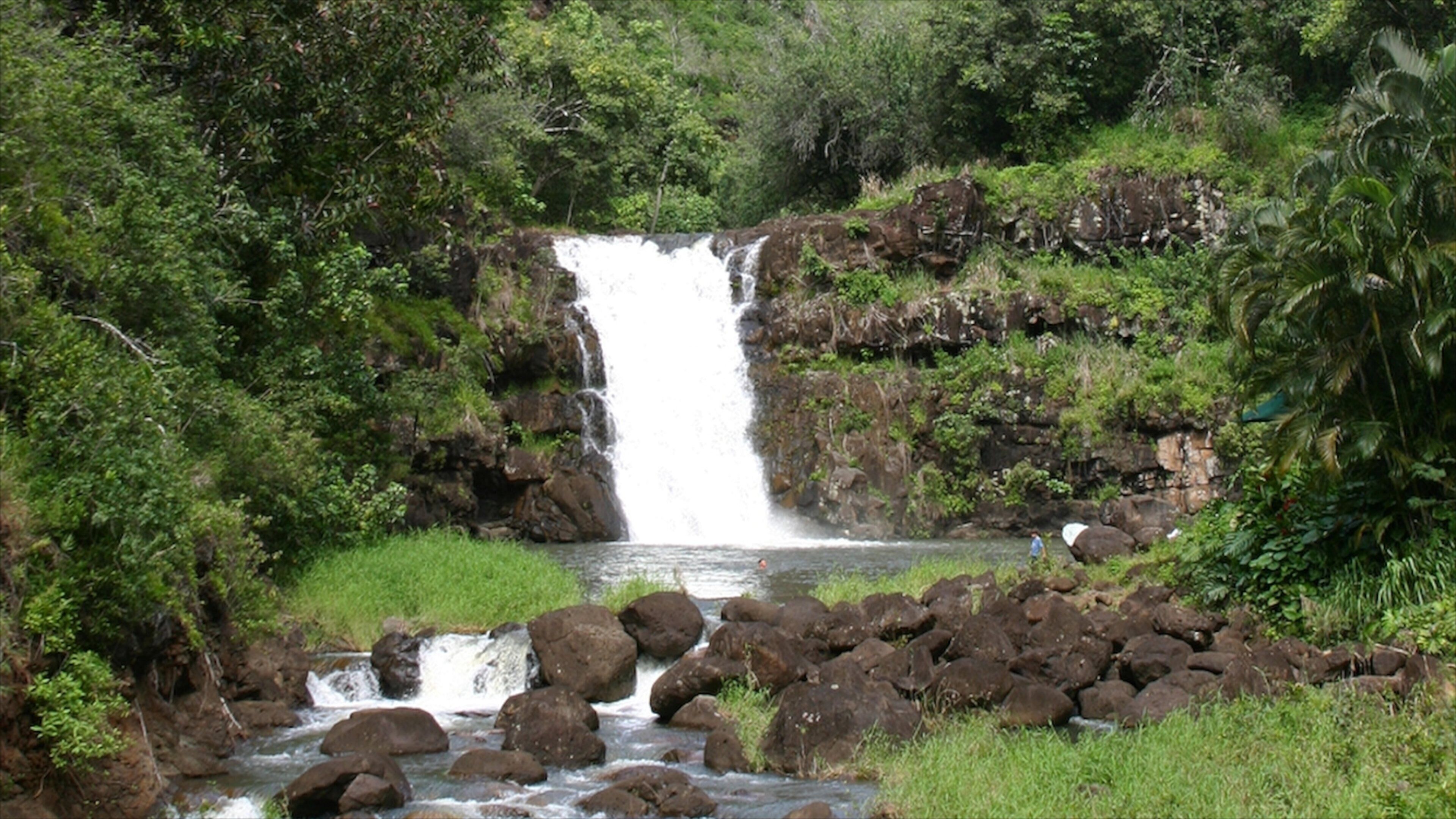 Waimea Bay featuring landscape views, a river or creek and a cascade