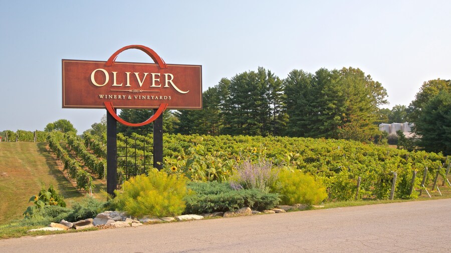 Oliver Winery which includes farmland and signage