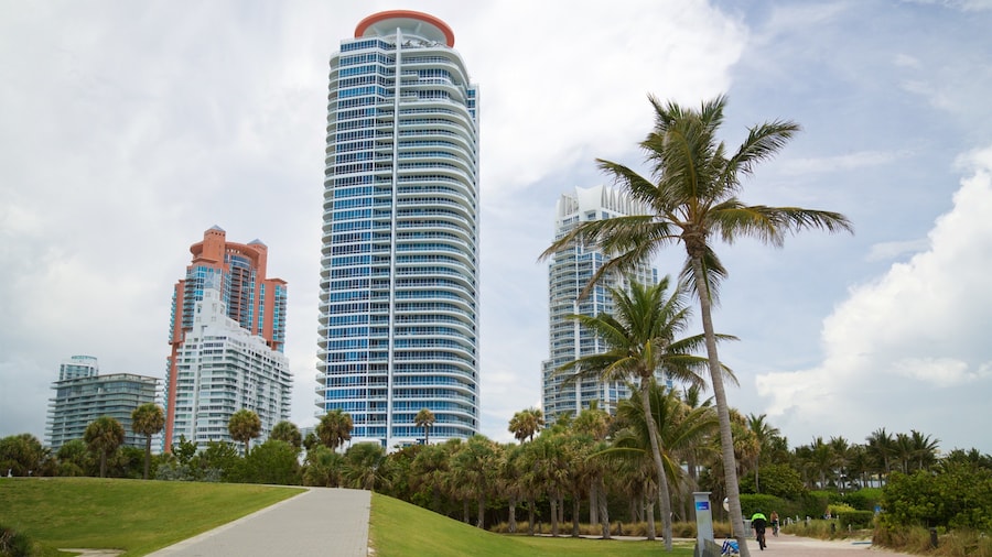 South Pointe Park featuring a high rise building and a park