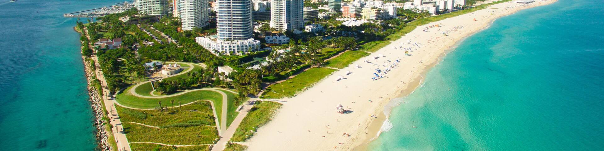 South Beach, Miami Beach. Florida. Aerial view. Paradise. South Pointe Park and Pier