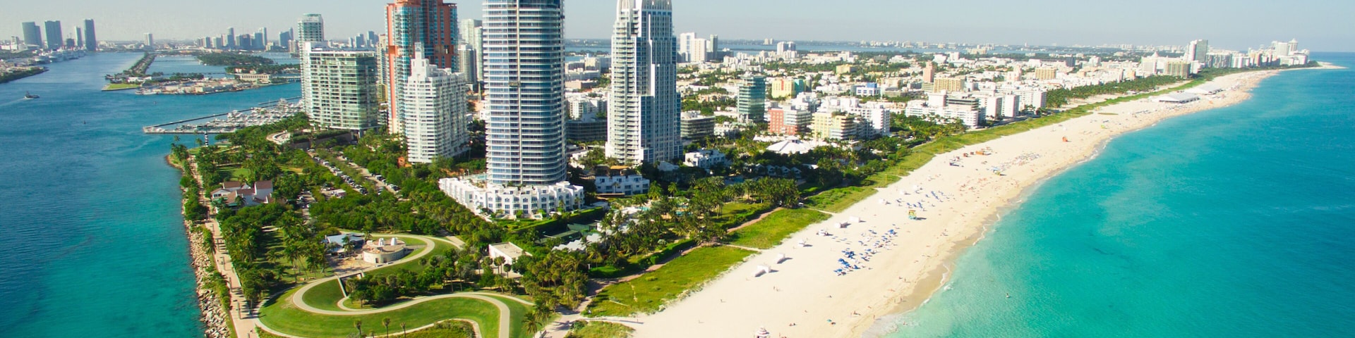 South Beach, Miami Beach. Florida. Aerial view. Paradise. South Pointe Park and Pier