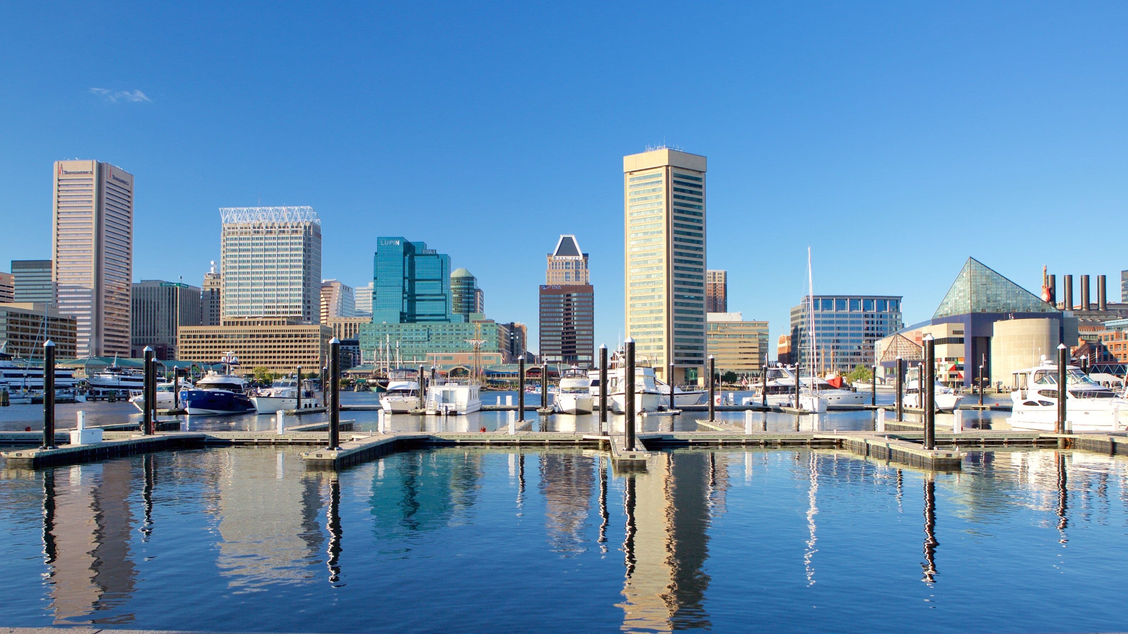 Baltimore Inner Harbor Marina featuring a bay or harbor, a skyscraper and a city