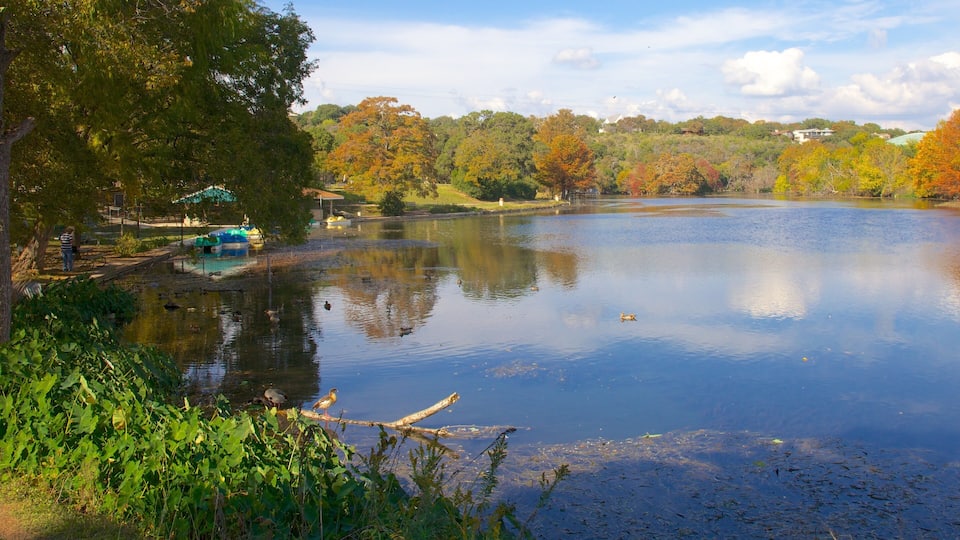 Beautiful autumn day at Landa Park in New Braunfels with serene lake views and vibrant foliage