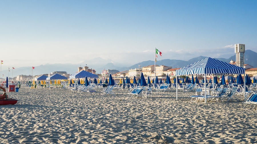 Viareggio landscape of the long sand beaches, Versilia, Italy.