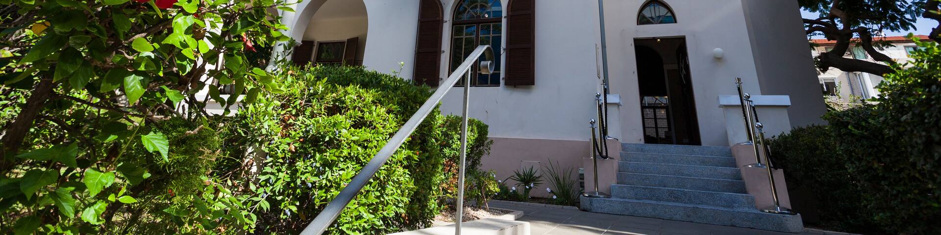 Facade and entrance in Bet Bialik House museum. Tel Aviv, Israel