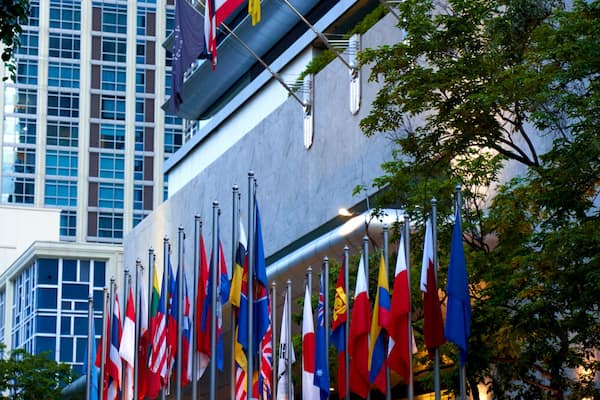 Flags of the World at a Ministry Building in Thailand. Bangkok, Thailand - 08.28.2022