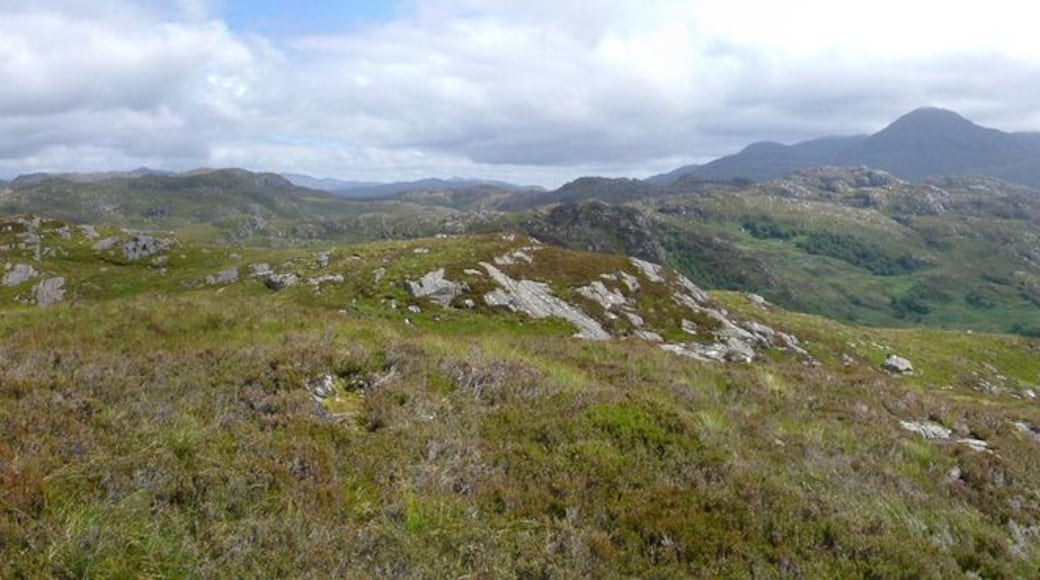 Ardnish Peninsula, with Loch Ailort, Sound of Arisaig, Loch nan Uamh and much more visible. 360 degrees panoramic image made from own photos using hugin and enblend, slightly retouched filling gaps.