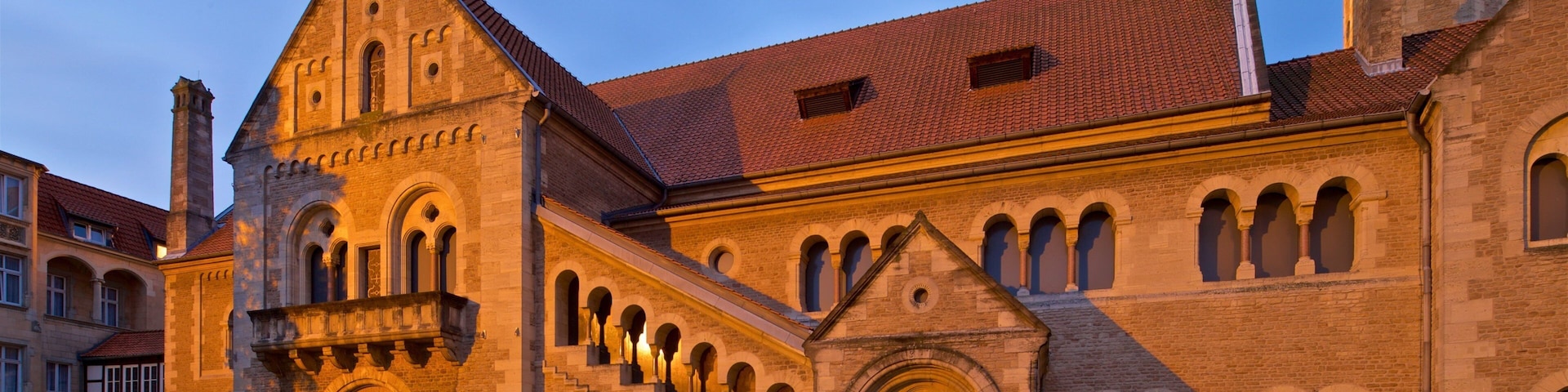 Castillo de Dankwarderode que incluye arquitectura patrimonial, una iglesia o catedral y escenas de noche