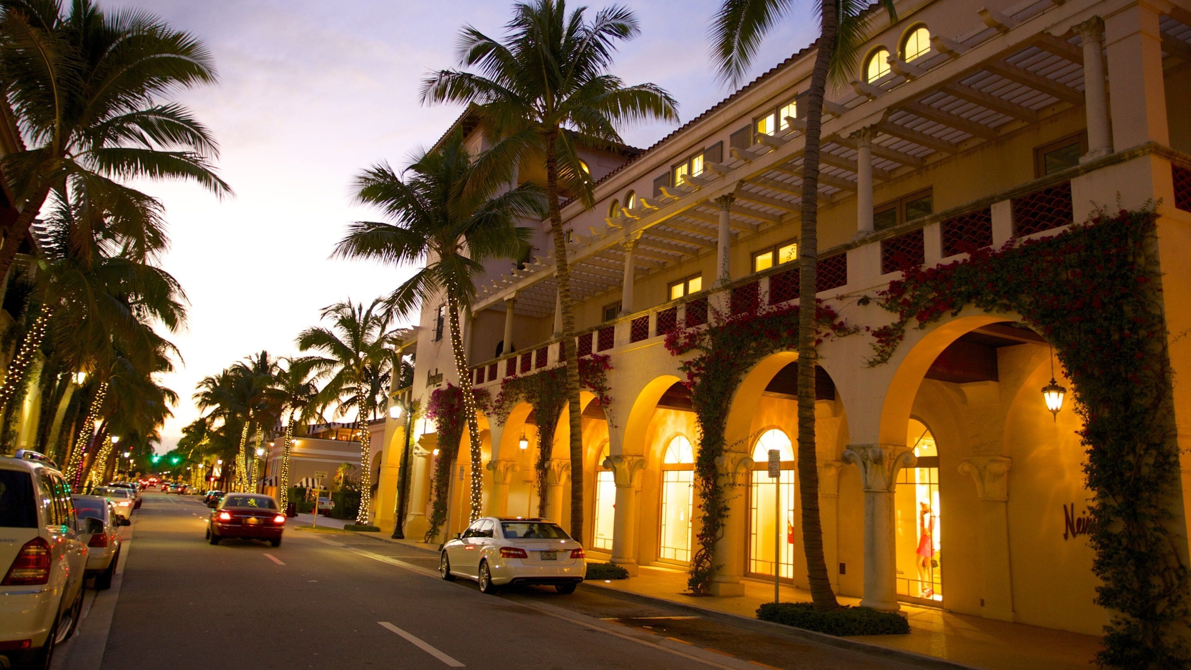 Worth Avenue which includes night scenes, a city and street scenes