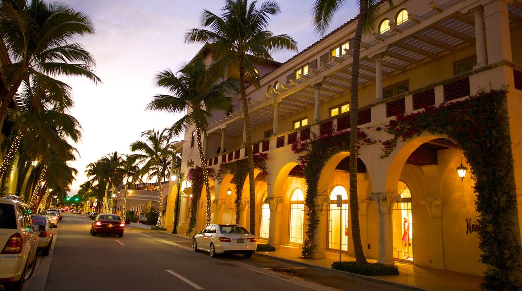 Worth Avenue which includes night scenes, a city and street scenes