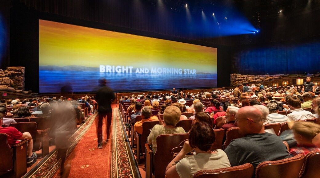 Sight and Sound Theatre showing theater scenes and interior views as well as a large group of people