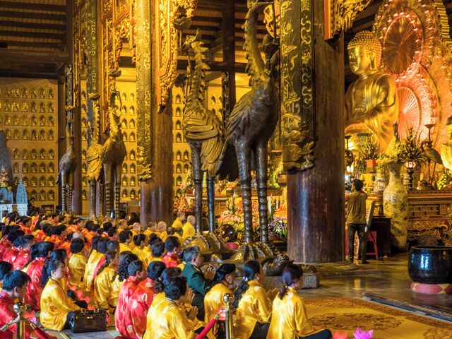 Bai Dinh Temple is the largest Buddhist temple complex in Vietnam.
Building, near a smaller older temple, commenced in 2003 and was completed in 2010.
