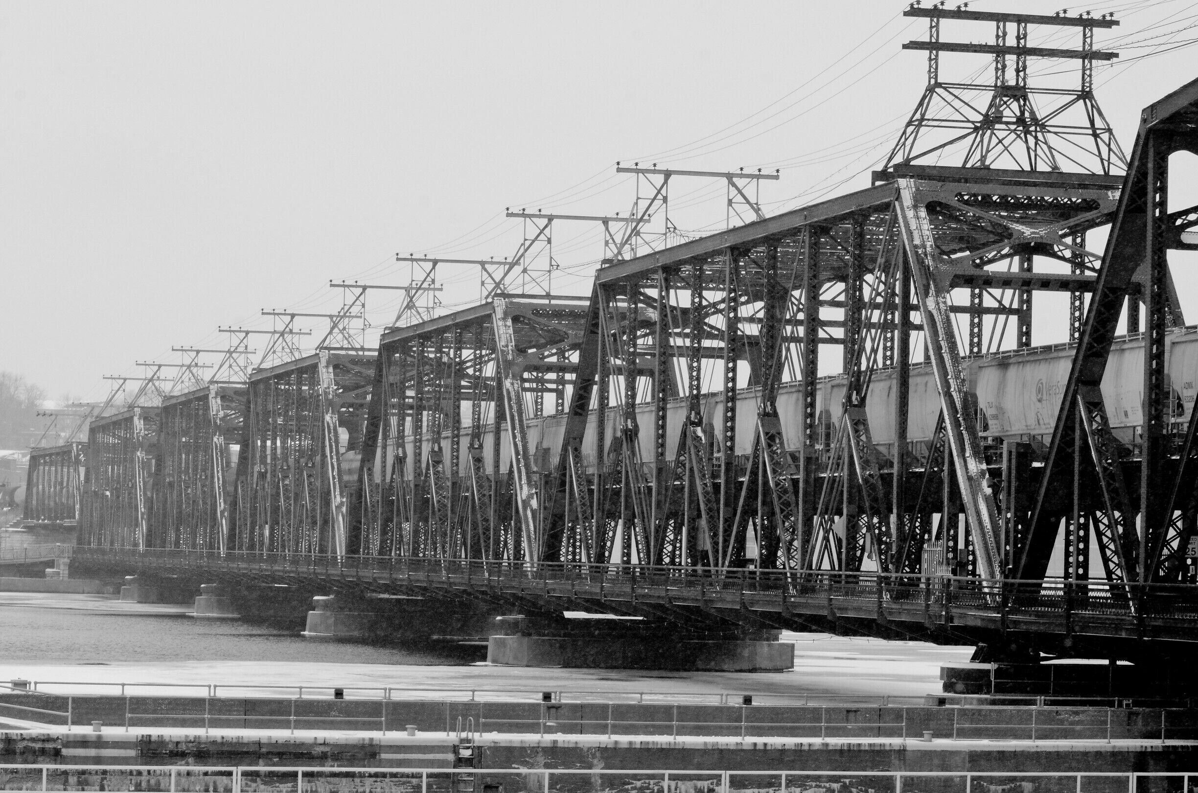 This is Arsenal Bridge that connects the Rock Island Arsenal island to both Iowa and Illinois sides of the Mississippi River.