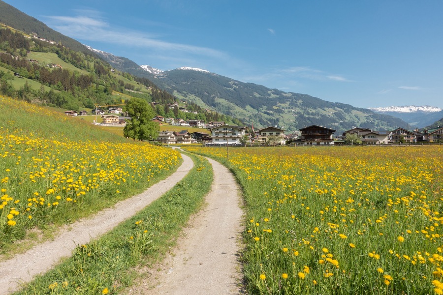 Dirt road to the holiday village Hippach - Schwendau in the Zillertal, Shutterstock ID 1079452634, Purchase Order: SP-1394 HA Batch 3 Part 1, Order Number: , Client/Licensee: HomeAway, Other: To be pa