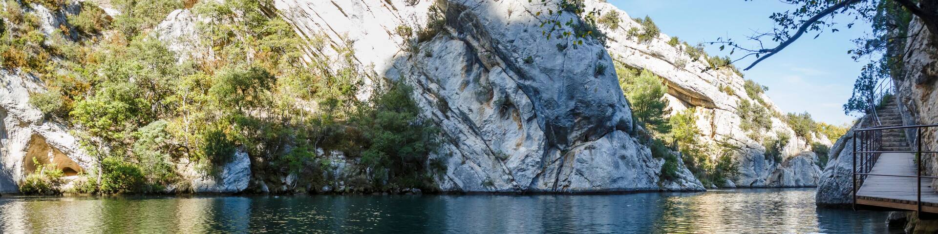 Verdon Gorge view with cliff and river, Quinson, Provence; France