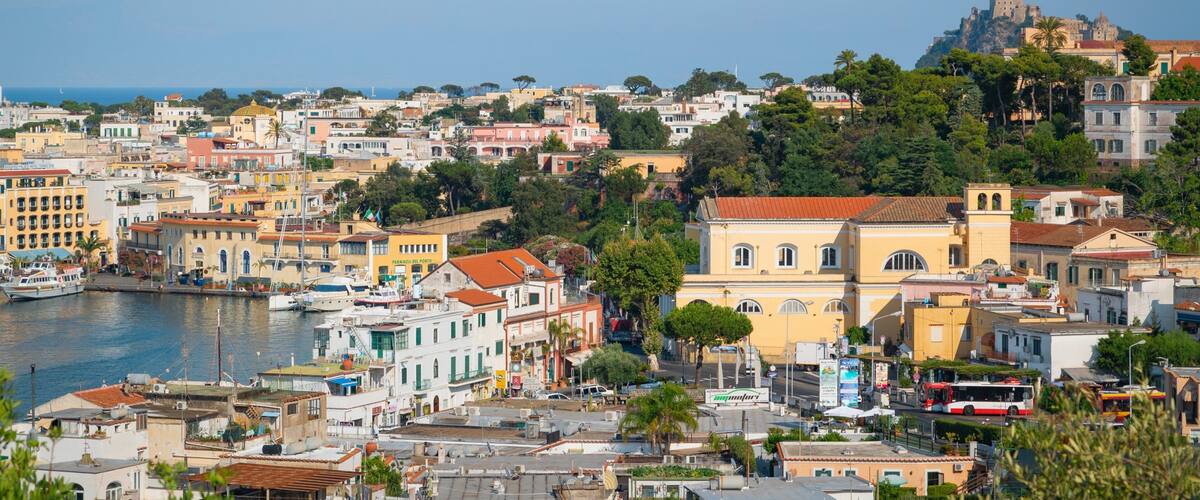 Ischia Port showing landscape views and a coastal town