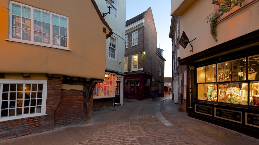 Shambles que inclui uma cidade pequena ou vila, arquitetura de patrimĂŽnio e cenas de rua