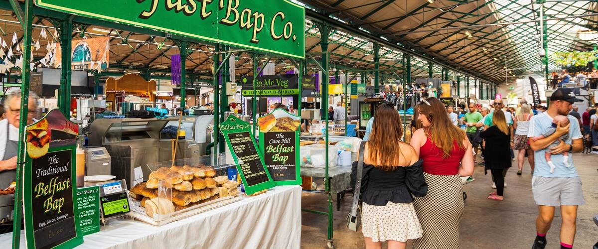 Belfast City Centre showing markets, street scenes and signage