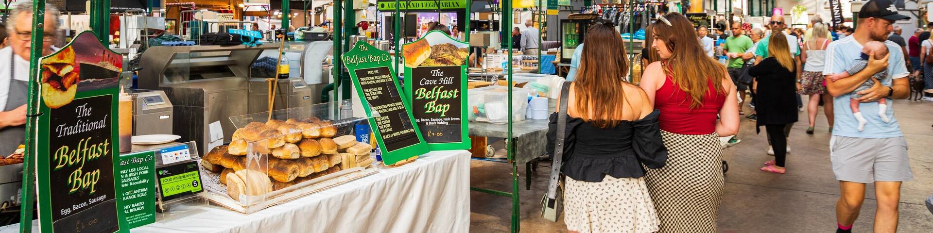Belfast City Centre showing markets, street scenes and signage