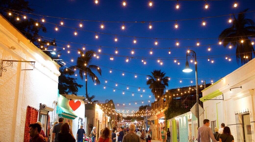 San Jose del Cabo Art District showing street scenes and night scenes as well as a small group of people