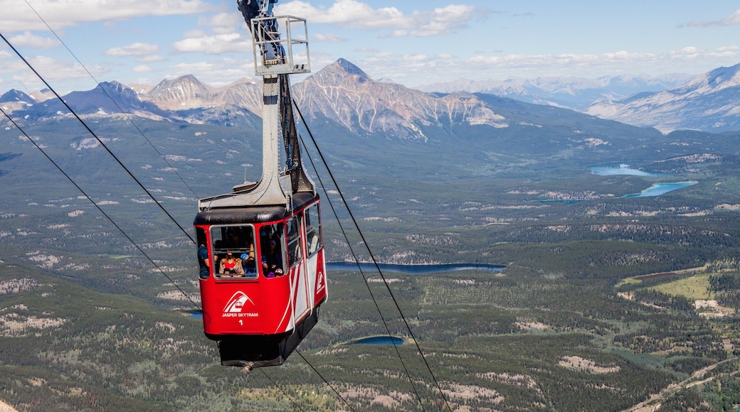 Jasper Tramway showing mountains, a gondola and tranquil scenes