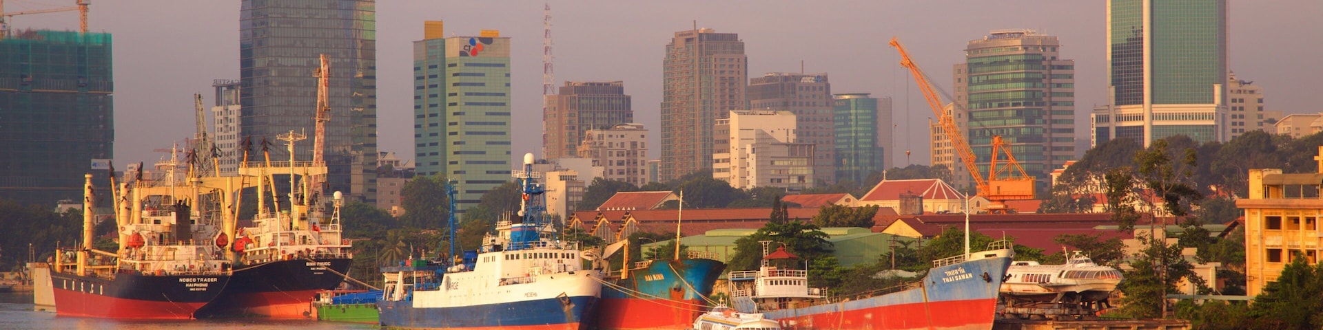 Saigon River showing a city, boating and a bay or harbor