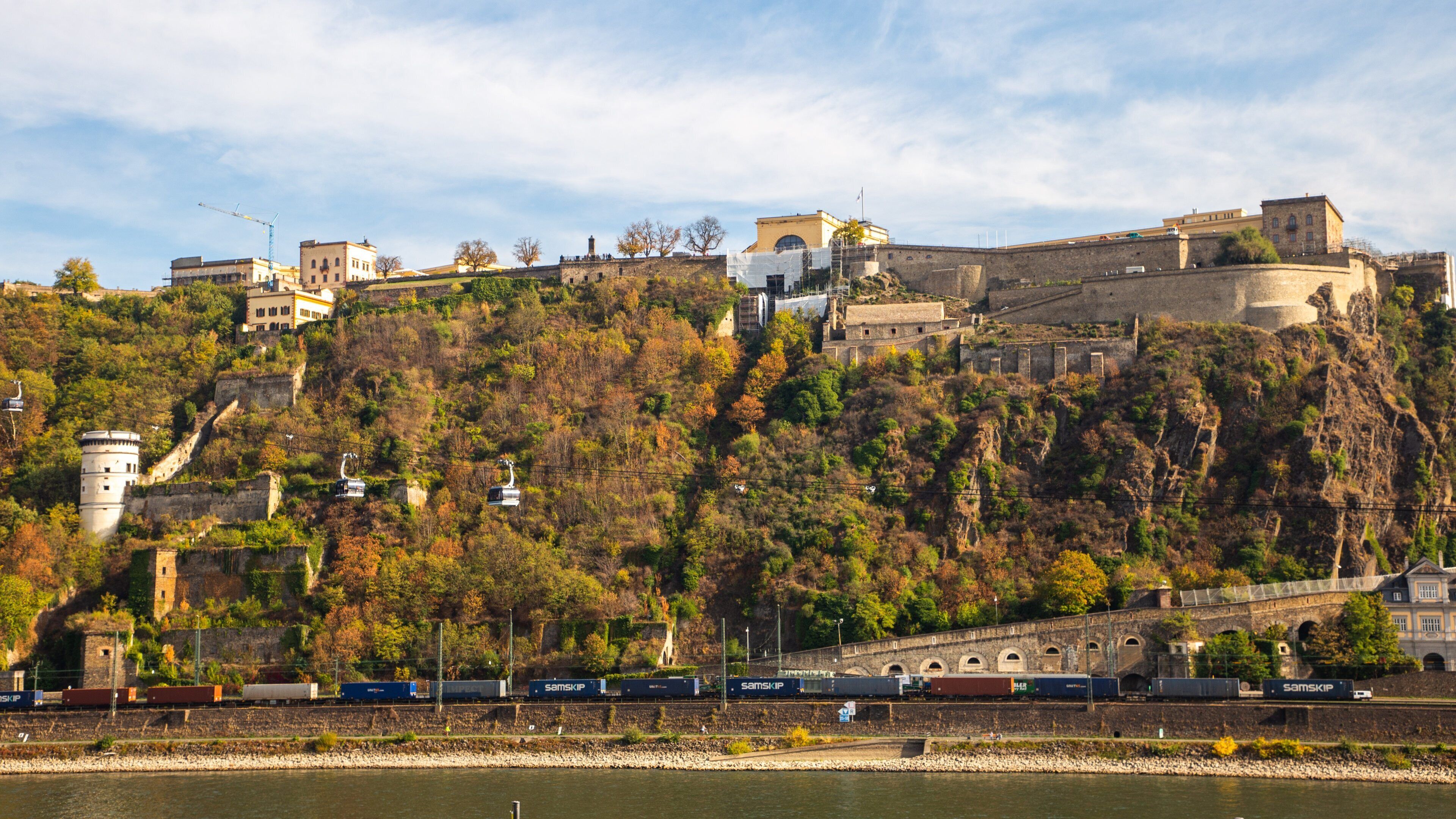 Deutsches Eck featuring a river or creek, mountains and heritage architecture