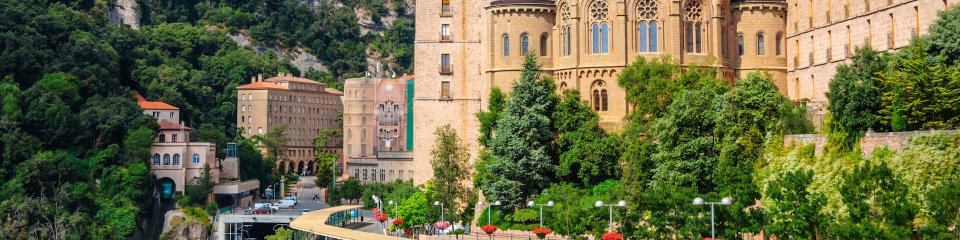 View the famous Catholic monastery of Montserrat on the backgrou