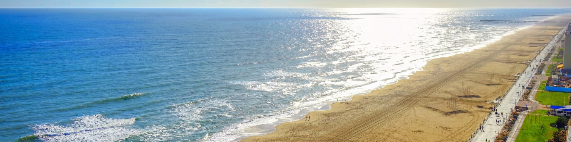 Virginia Beach Boardwalk | High aerial panoramic view | Virginia Beach, VA, USA.