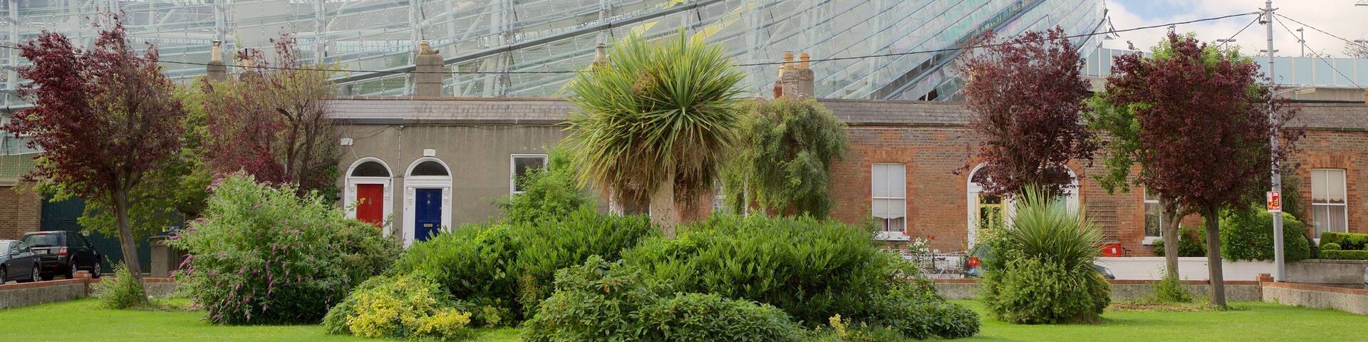 Aviva Stadium which includes heritage architecture, a garden and modern architecture