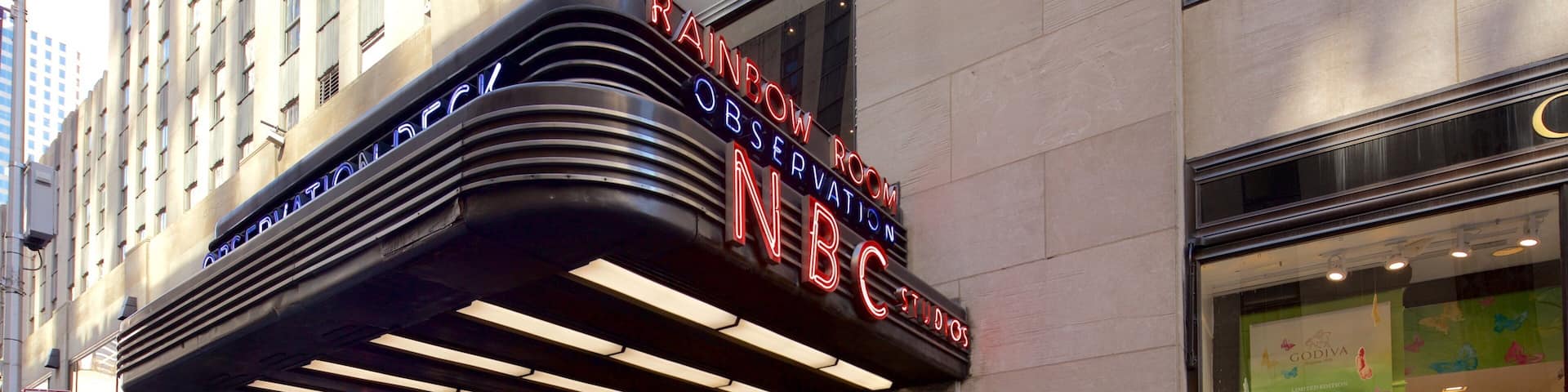 NBC Studios featuring street scenes, a city and signage