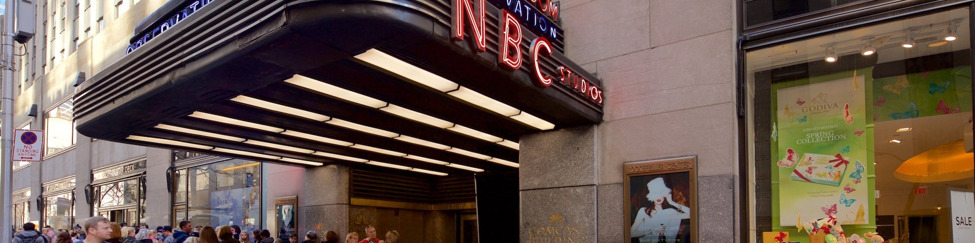 NBC Studios featuring street scenes, a city and signage