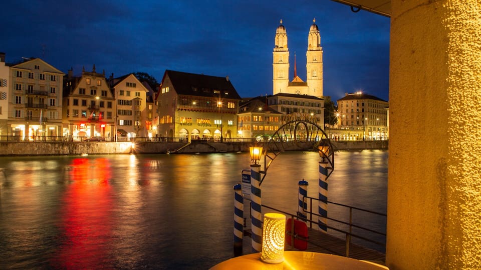 Old Town showing night scenes and a river or creek