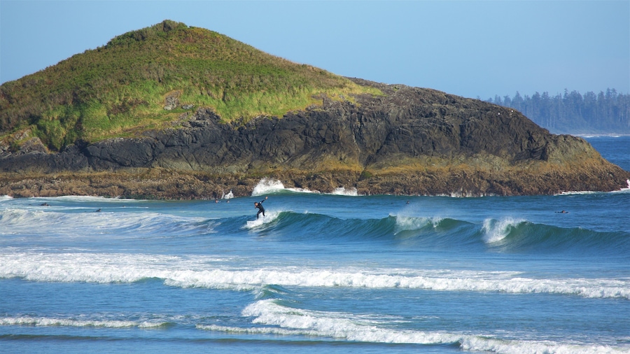 Long Beach featuring surfing, general coastal views and rocky coastline