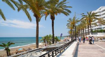Marbella Seafront Promenade which includes general coastal views and a coastal town