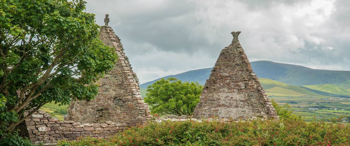 Kilmalkedar Church which includes heritage elements and a ruin