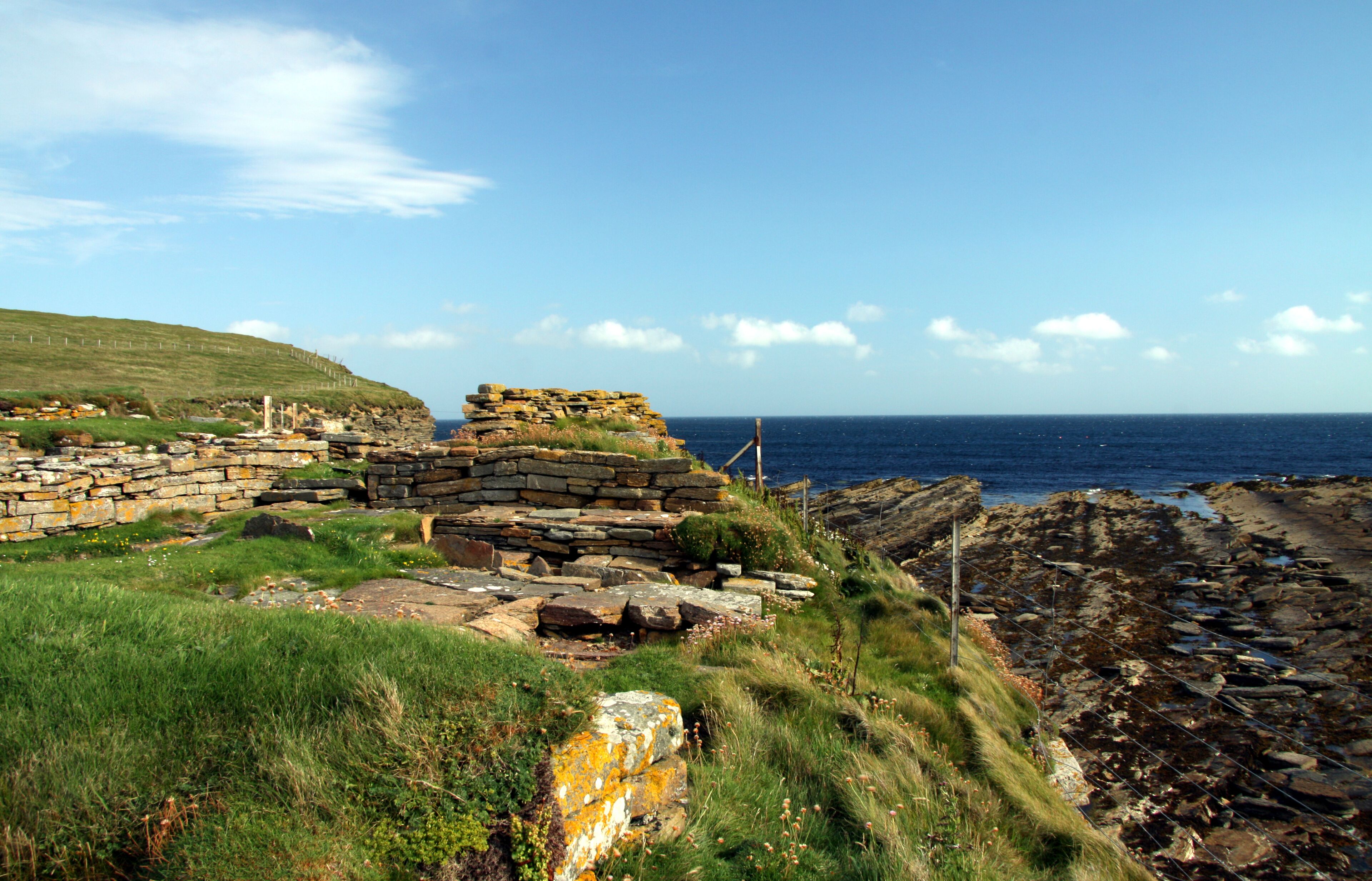 Ruins of village on the isle of Brough of Birsay, Orkney, Scotland