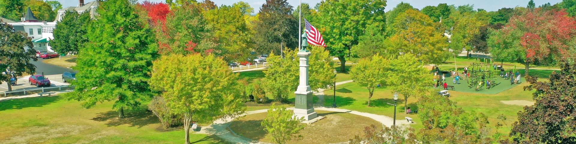 Aerial Drone Photography Of Downtown Rochester, NH (New Hampshire) During The Fall
