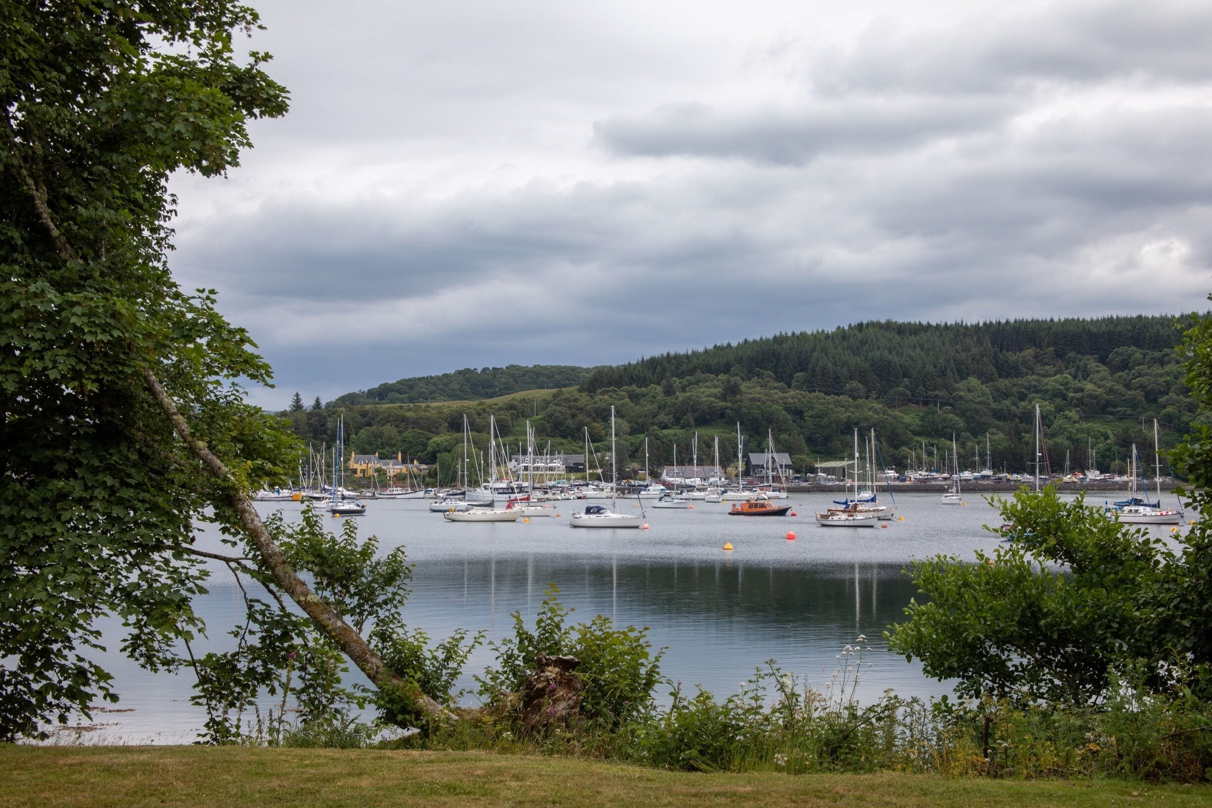 The view towards the marina from the grounds of Dunstaffnage Castle