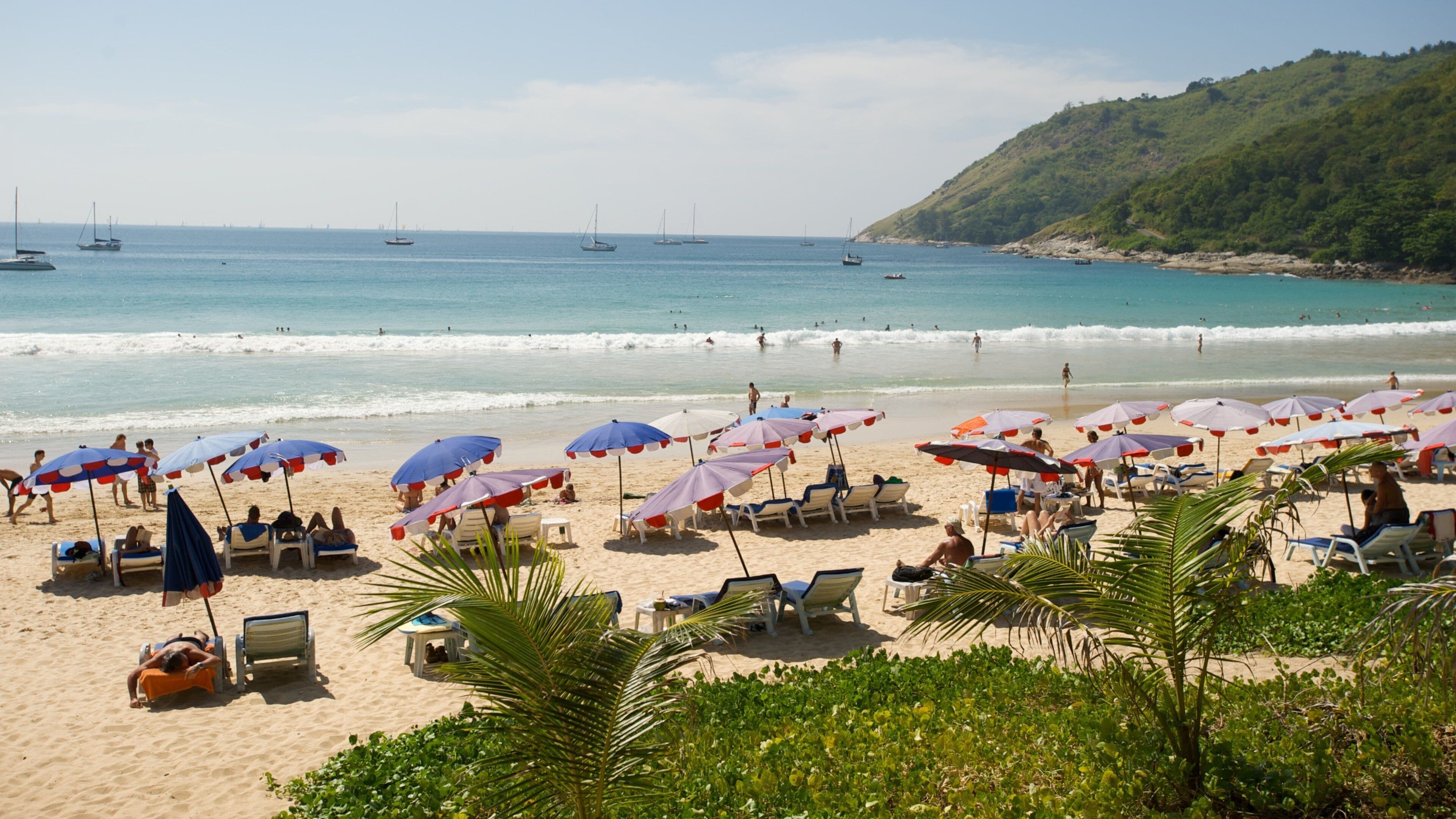 Nai Harn Beach featuring a sandy beach, surf and general coastal views