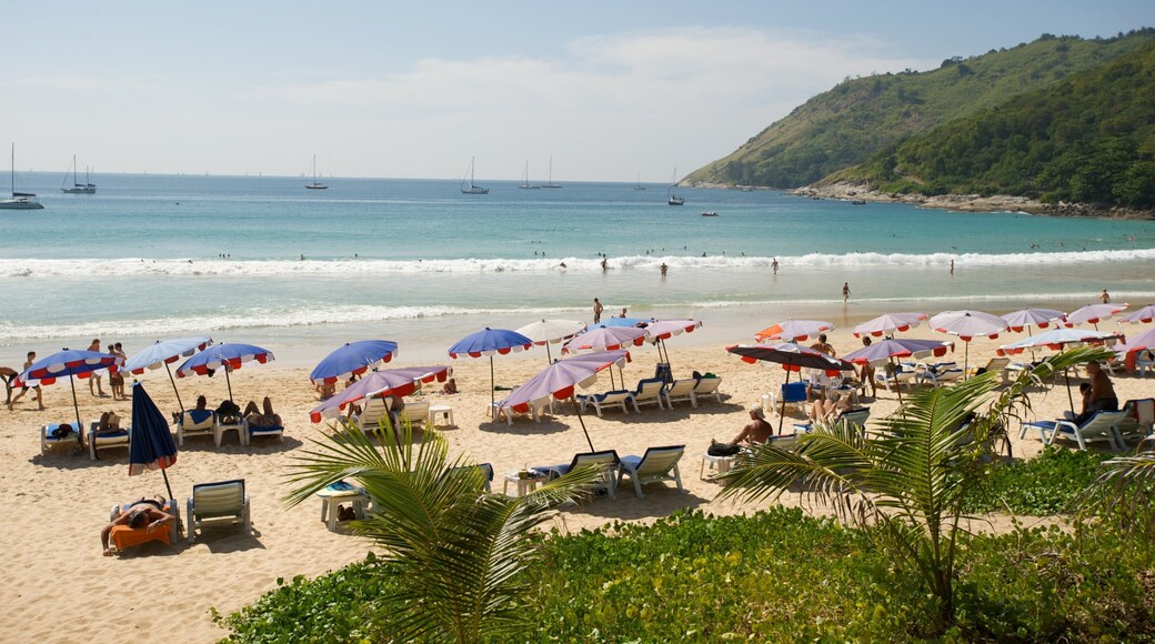 Nai Harn Beach featuring a sandy beach, surf and general coastal views
