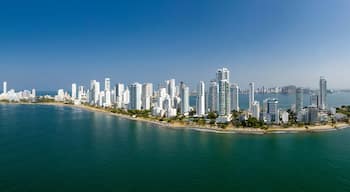 Aerial panoramic view of the Bocagrande district island, Cartagena, Colombia
