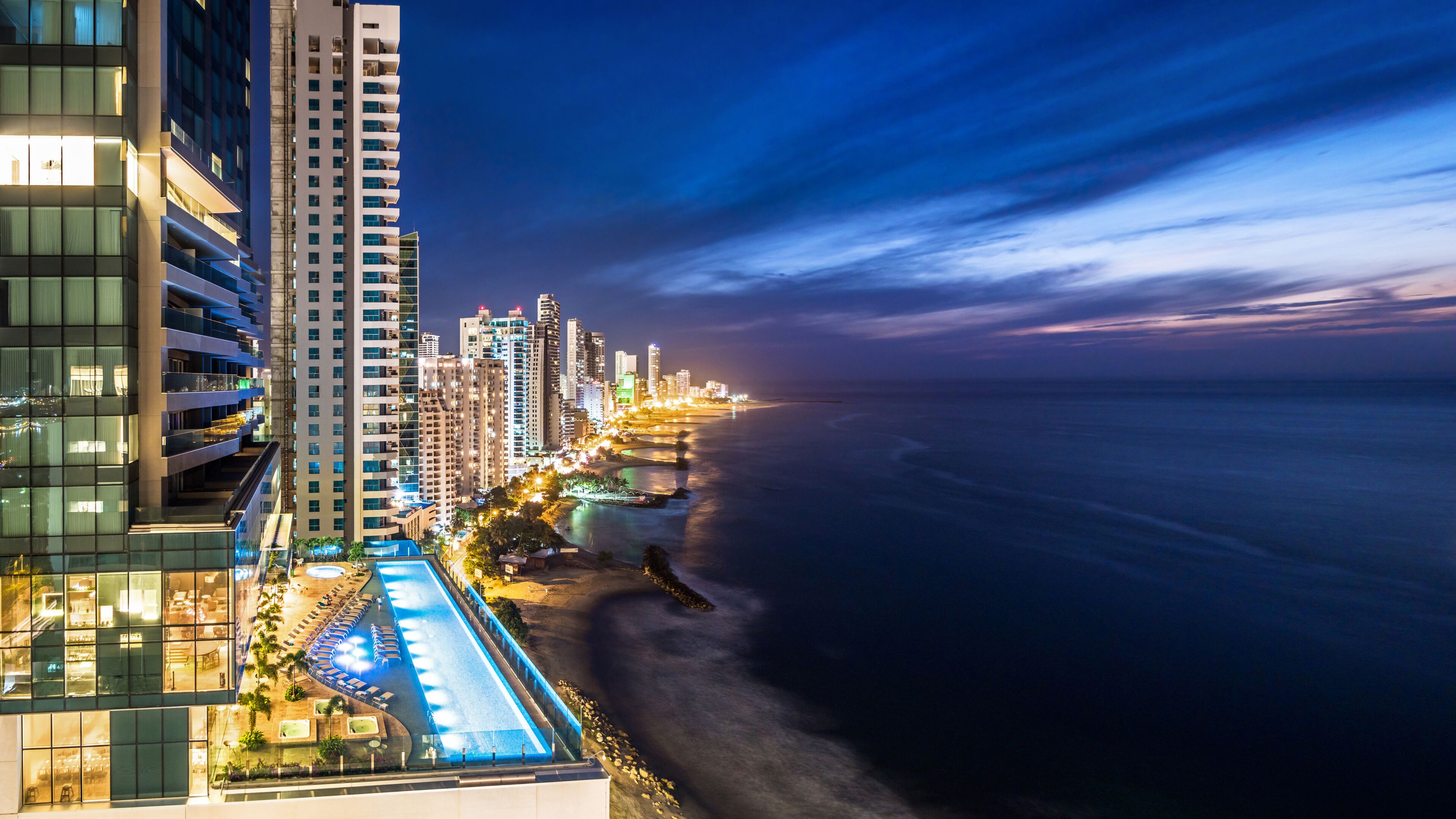 Cartagena de Indias skyline at dusk, Colombia.