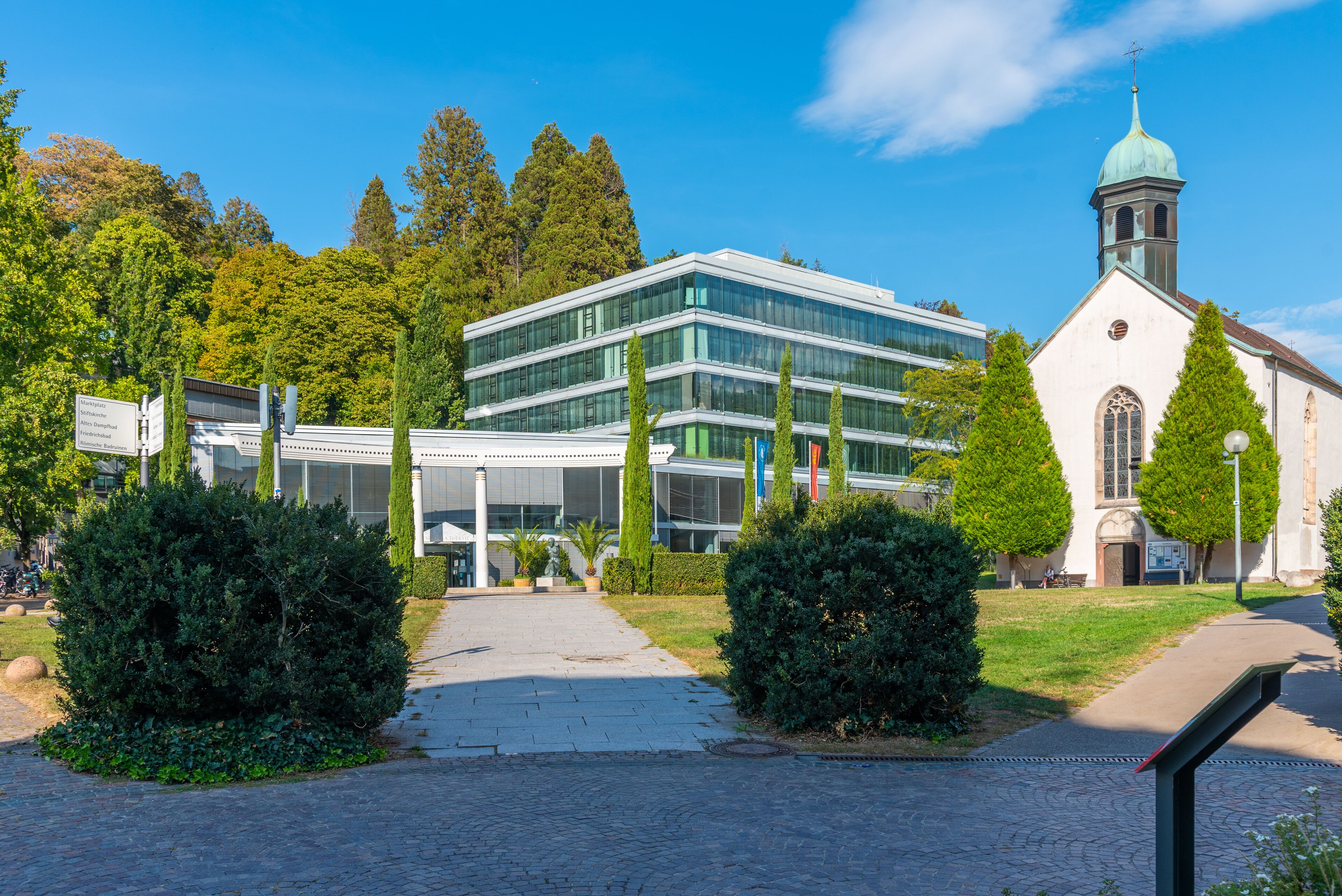 Spitalkirche church and Caracalla therme in Baden Baden, Germany