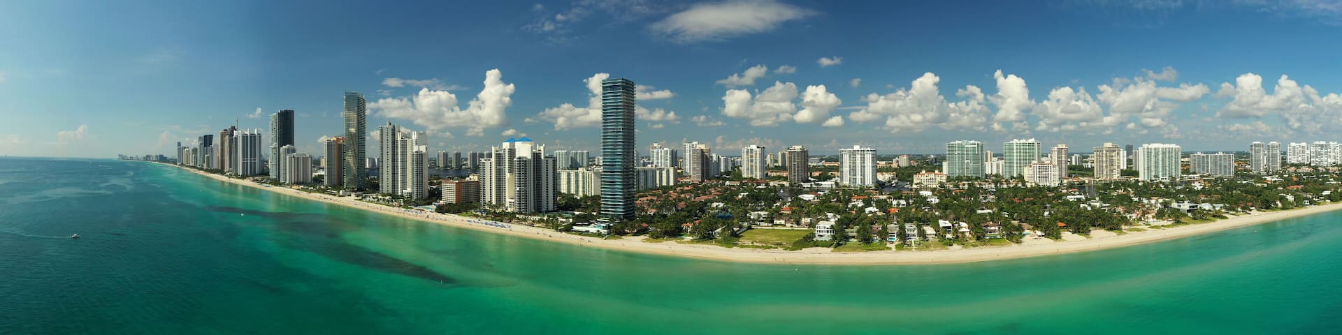 Aerial panorama Sunny Isles and Golden Beach Florida USA