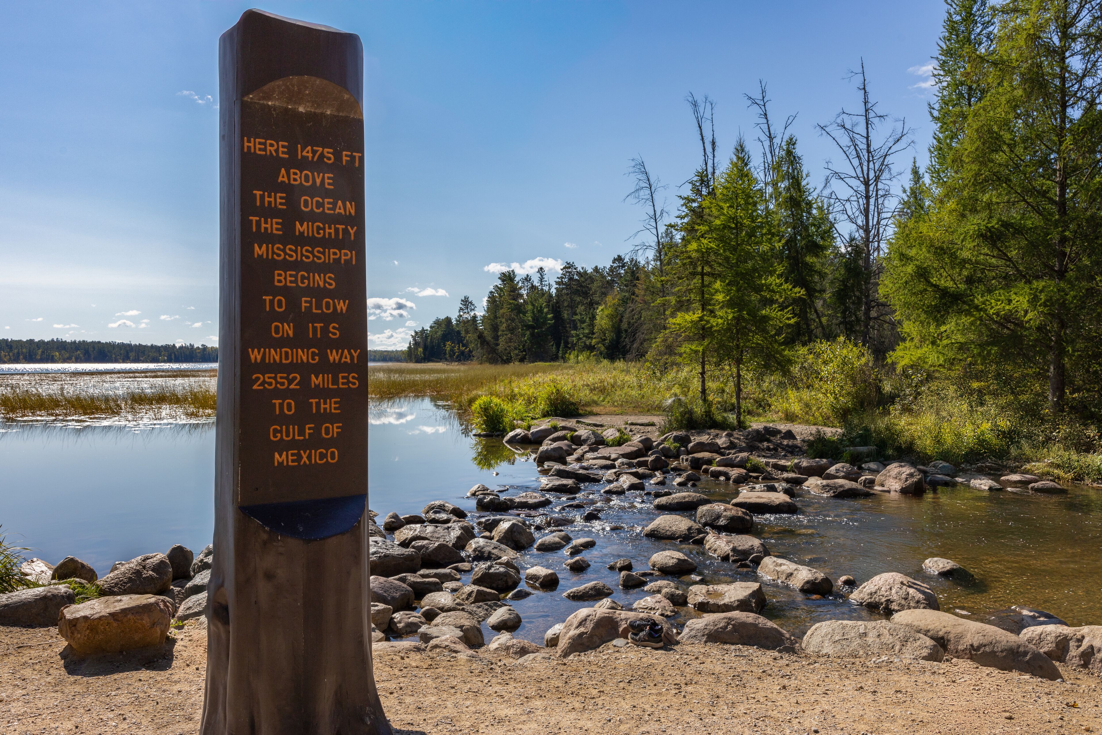 Lake Itasca at Itasca State Park near Bemidji Minnesota is the headwaters of the Mississippi River